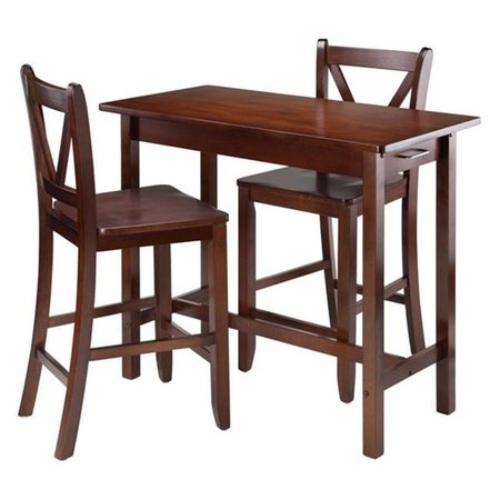 WINSOME Winsome 94364 33.27 x 39.37 x 19.69 in. Sally Breakfast Table Set with 2 V-Back Stool; Walnut - 3 Piece 94364